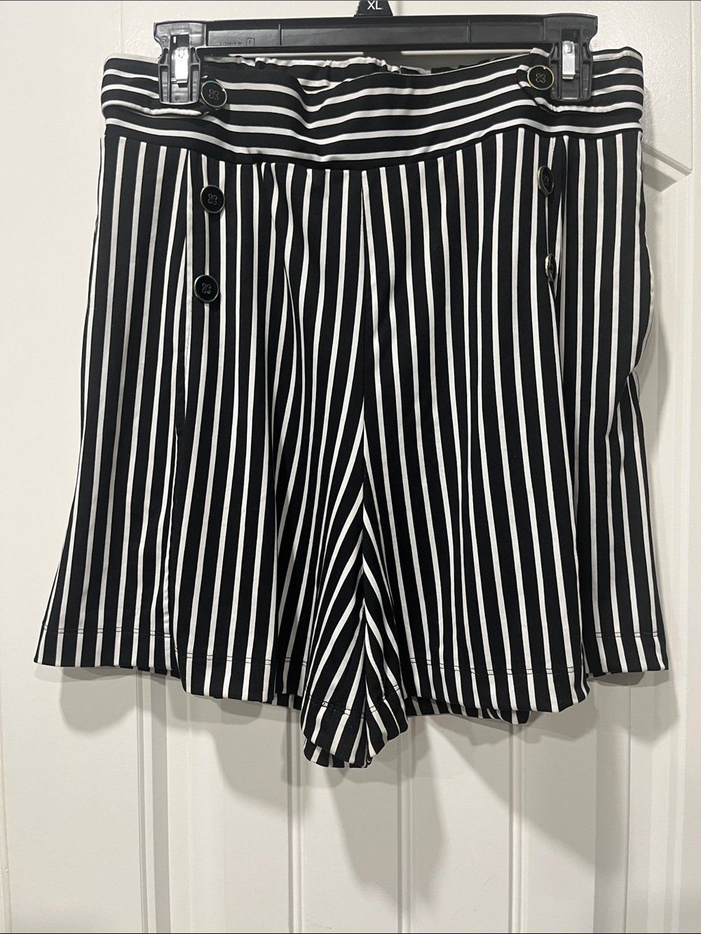 Robert Louis Black and White Vertical Stripe High-Waist Shorts